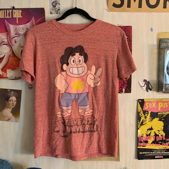 Steven Universe Mens T-Shirt - Steven Shooting Peace Sign Over Logo Image - Picture 2 of 6